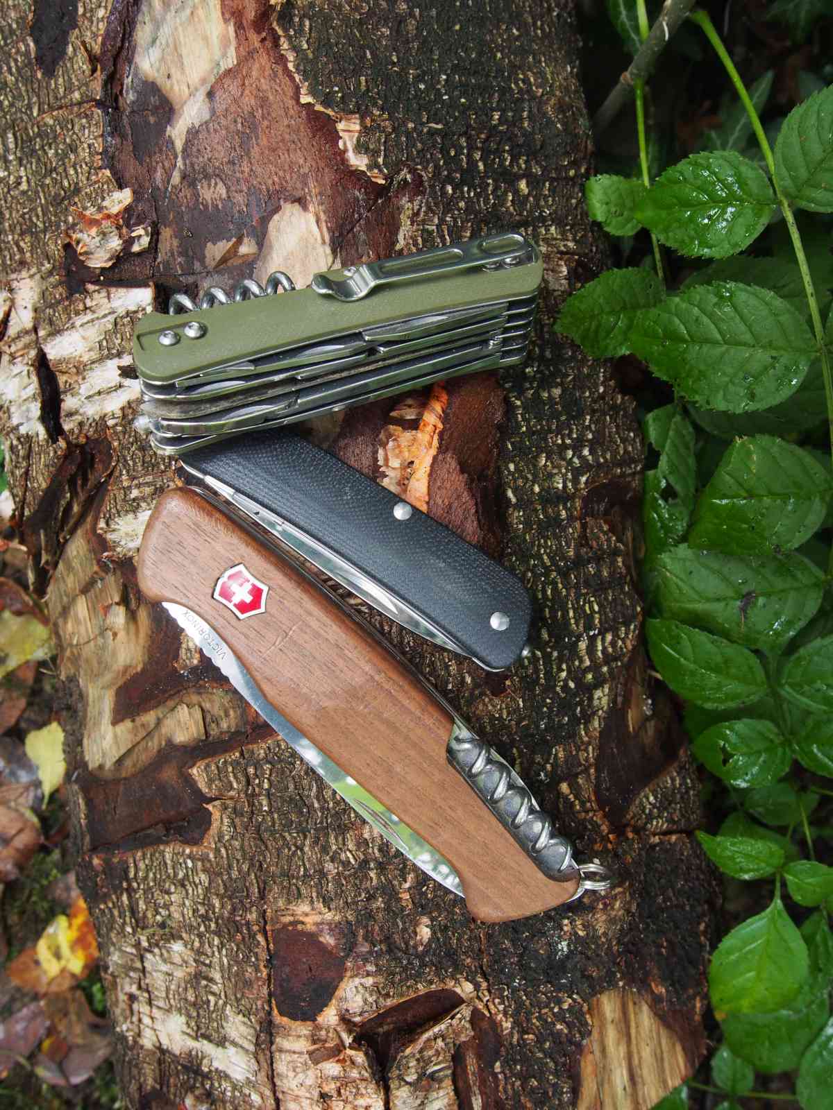 Böker Tech-Tool Outdoor 4 - Zwei Tech-Tools neben dem Victorinox Ranger Wood